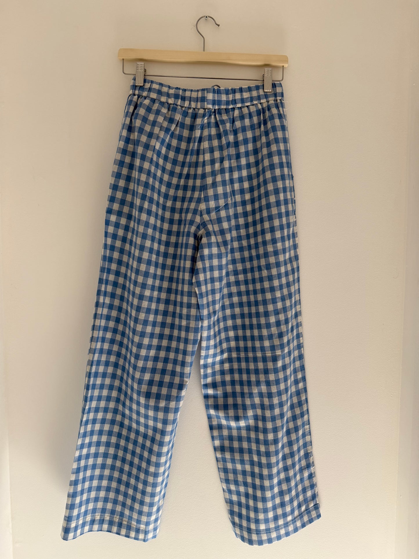Pantalon droit Vichy bleu et blanc