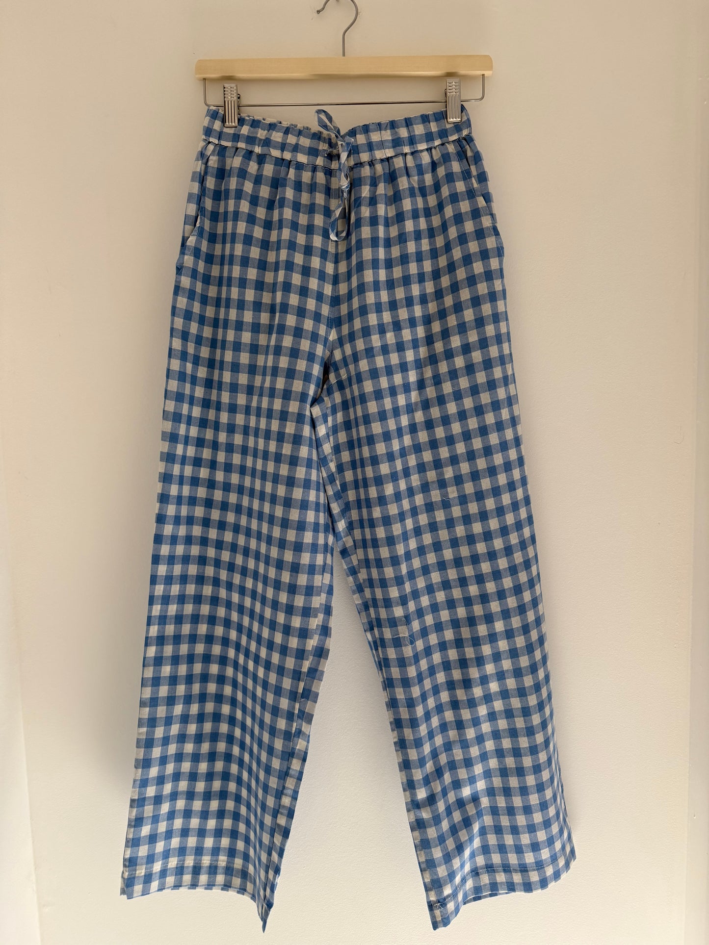 Pantalon droit Vichy bleu et blanc