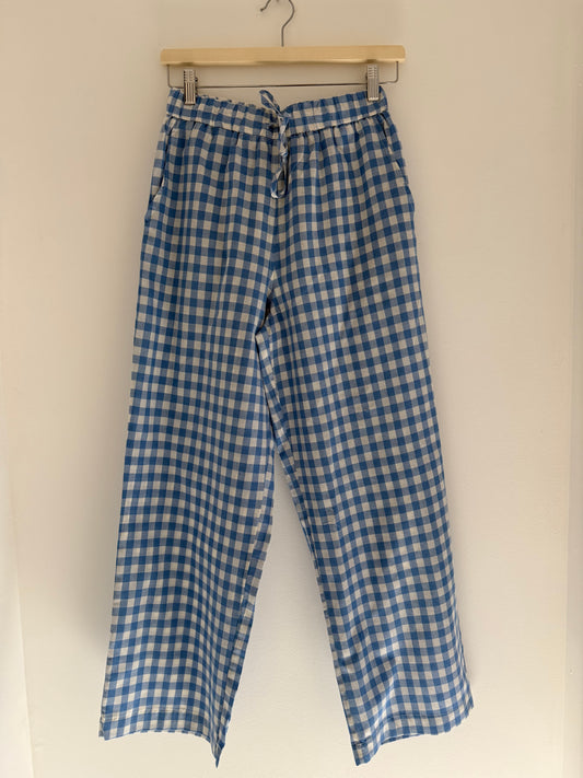 Pantalon droit Vichy bleu et blanc