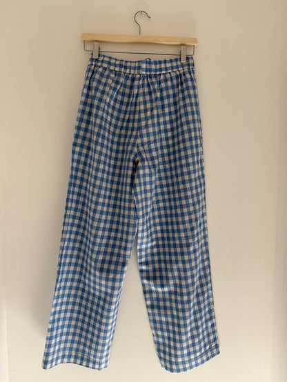 Pantalon droit Vichy bleu et blanc
