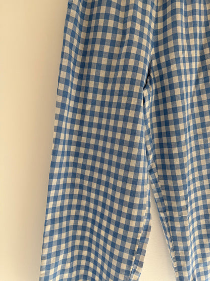 Pantalon droit Vichy bleu et blanc