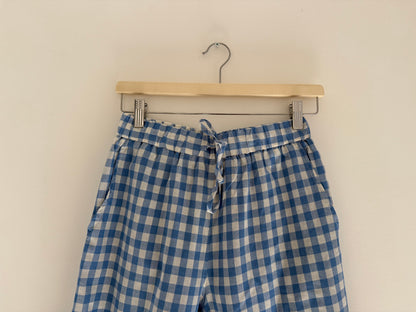 Pantalon droit Vichy bleu et blanc