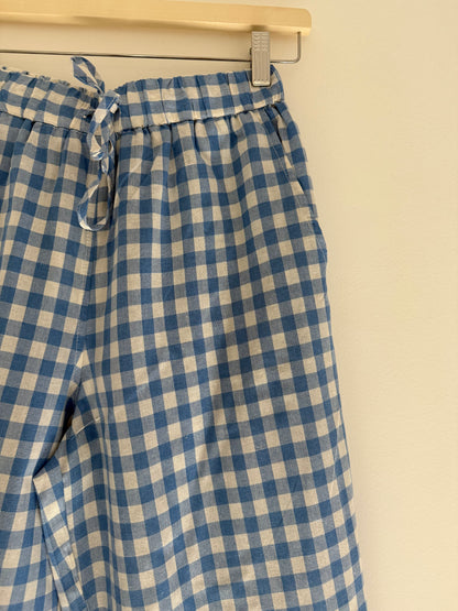 Pantalon droit Vichy bleu et blanc