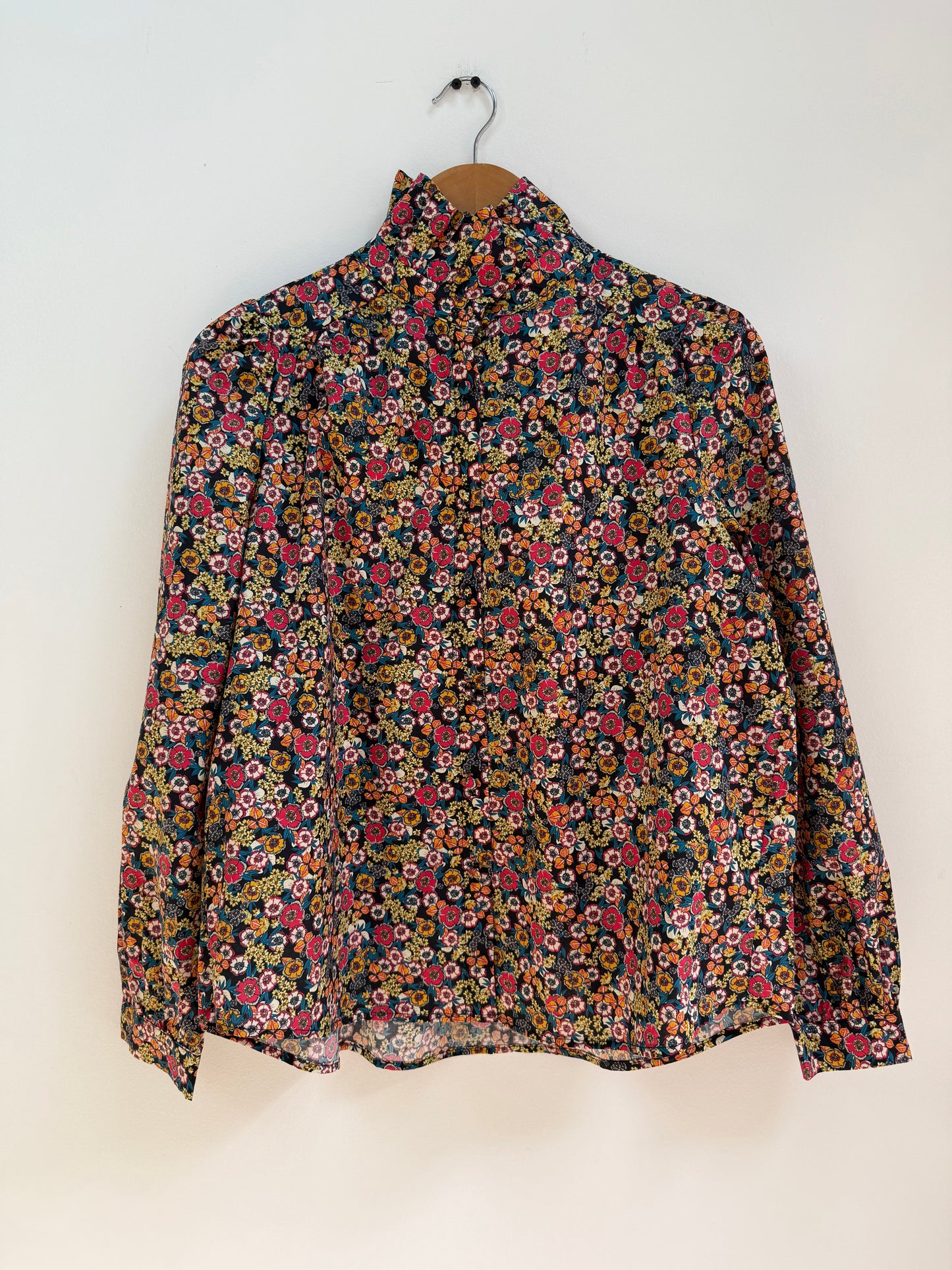 Chemise avec col imprimé floral Bleue marine/ Rose/ Jaune