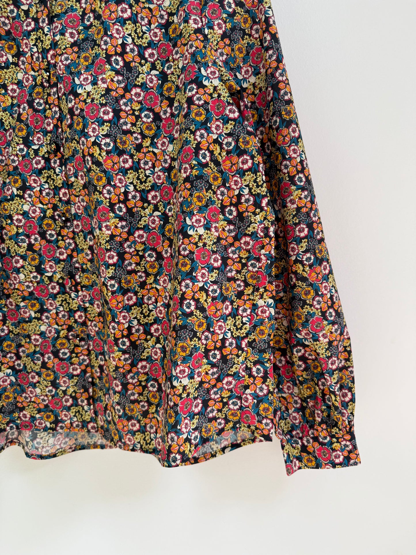 Chemise avec col imprimé floral Bleue marine/ Rose/ Jaune