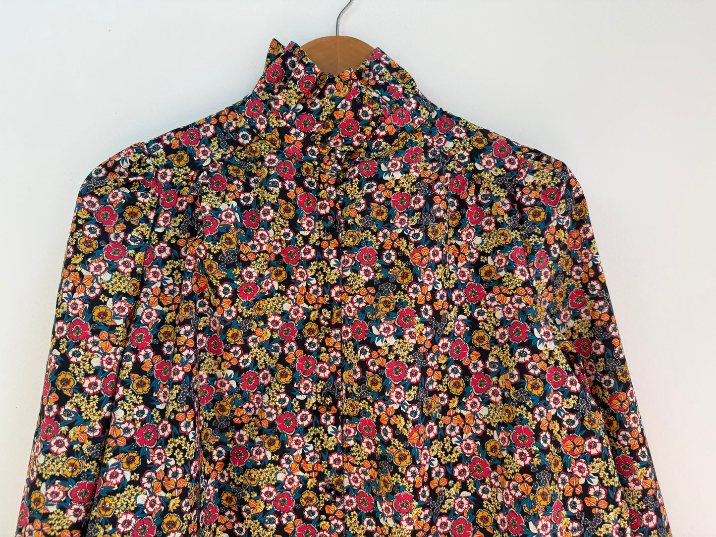 Chemise avec col imprimé floral Bleue marine/ Rose/ Jaune