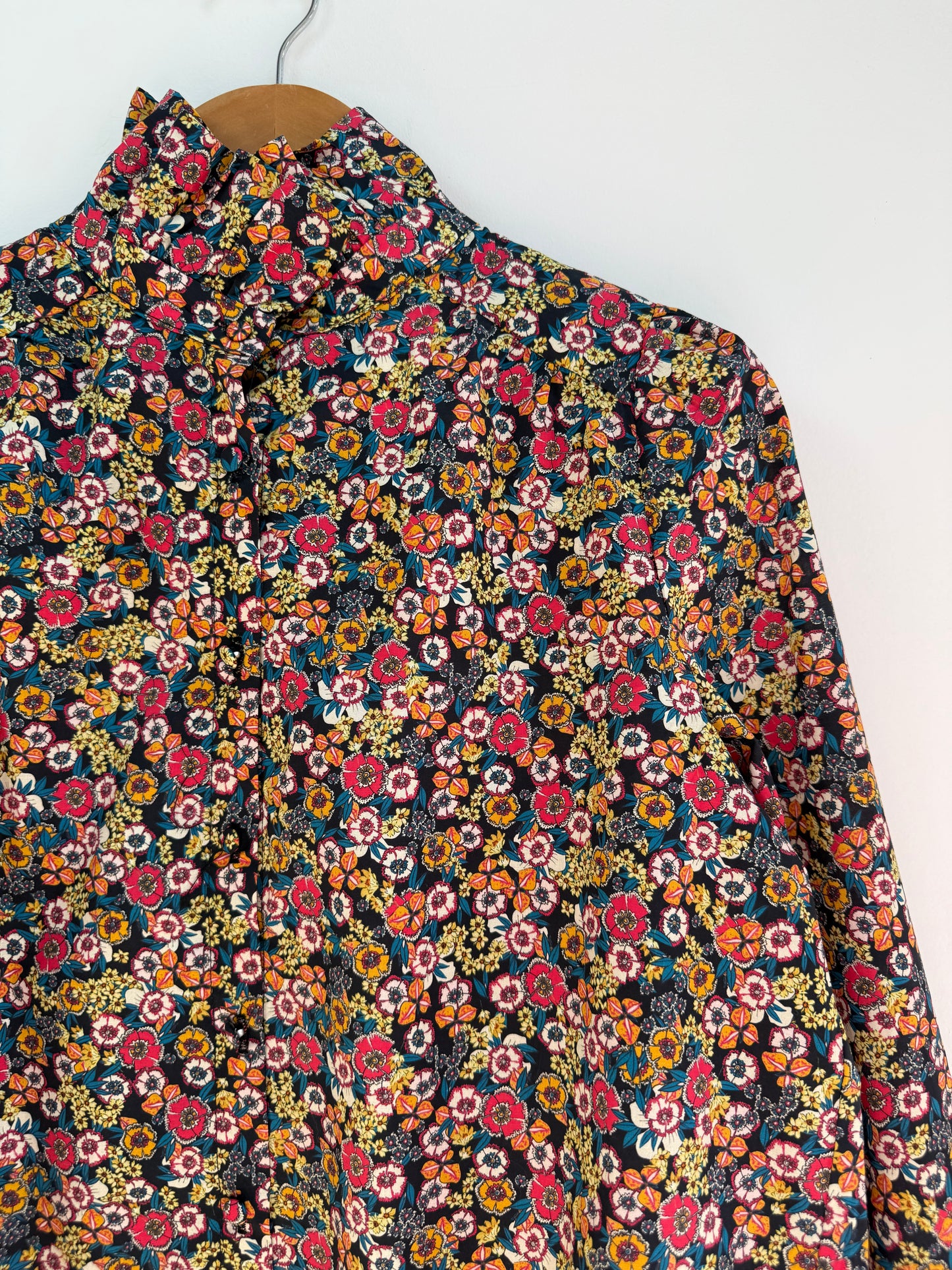 Chemise avec col imprimé floral Bleue marine/ Rose/ Jaune