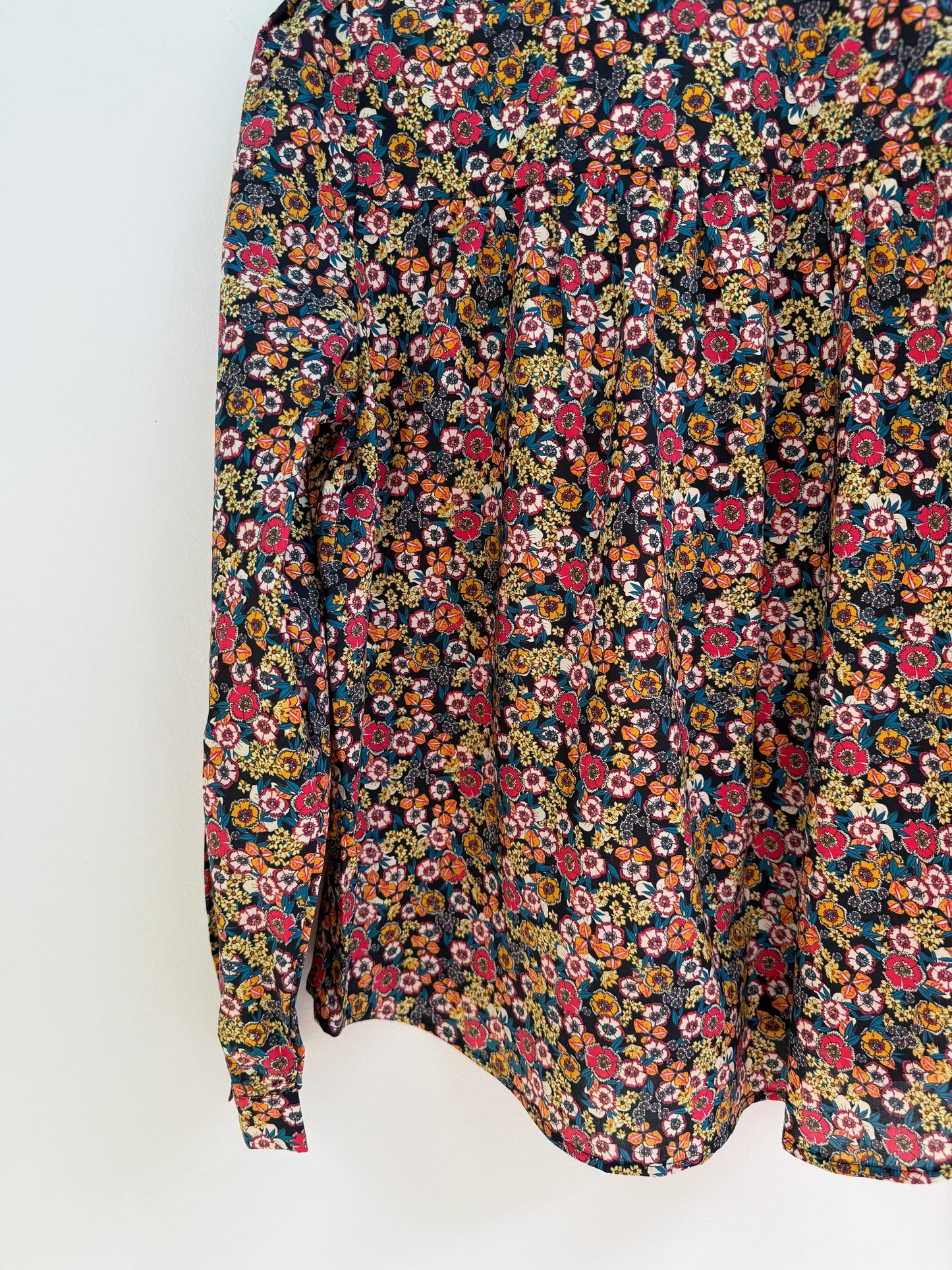 Chemise avec col imprimé floral Bleue marine/ Rose/ Jaune