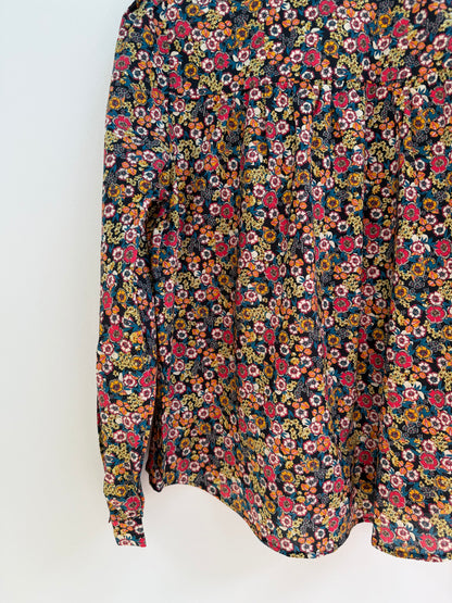 Chemise avec col imprimé floral Bleue marine/ Rose/ Jaune