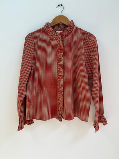 Chemise avec volants vichy camel/rouge