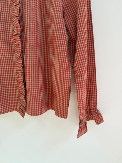 Chemise avec volants vichy camel/rouge