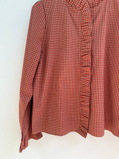Chemise avec volants vichy camel/rouge