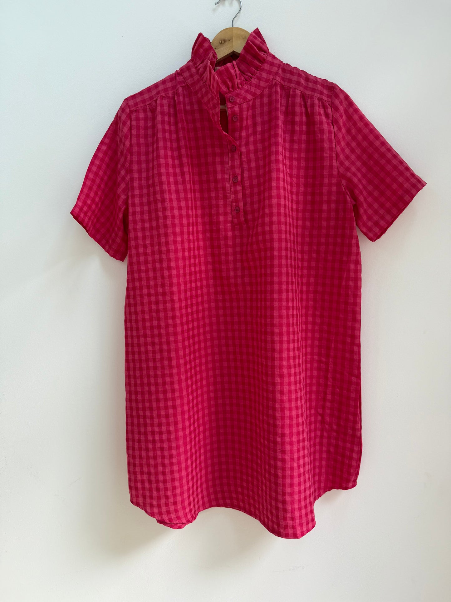 Robe vichy avec grand col fuchsia