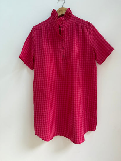 Robe vichy avec grand col fuchsia