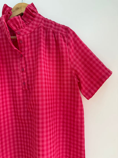 Robe vichy avec grand col fuchsia