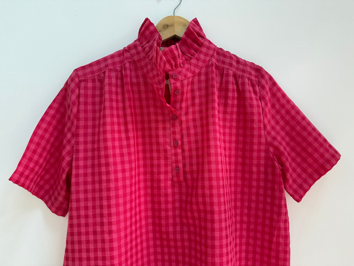 Robe vichy avec grand col fuchsia