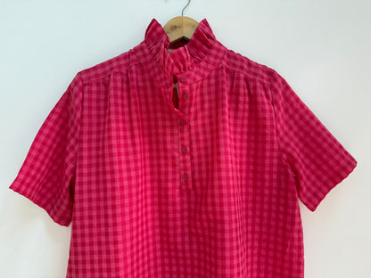 Robe vichy avec grand col fuchsia
