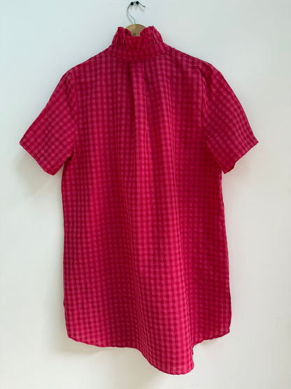 Robe vichy avec grand col fuchsia
