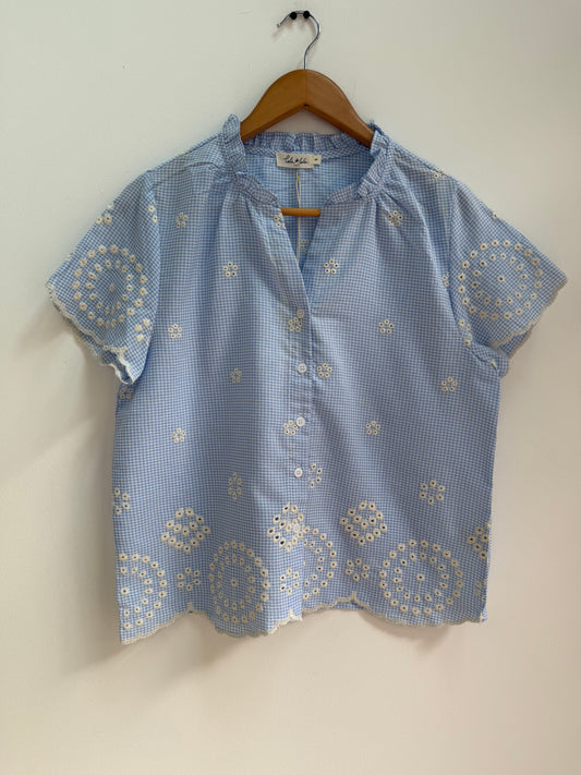 Blouse manches courtes vichy avec broderies