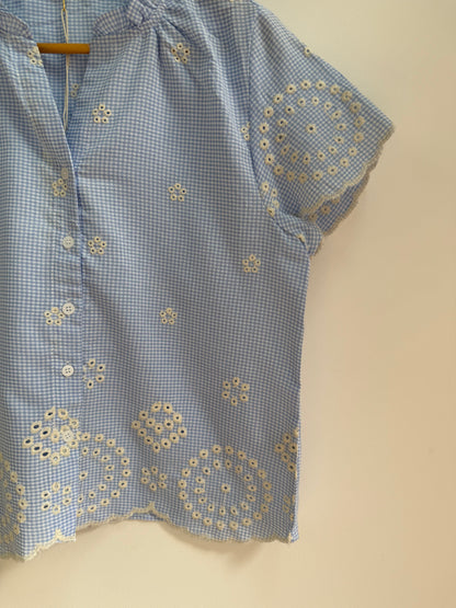 Blouse manches courtes vichy avec broderies