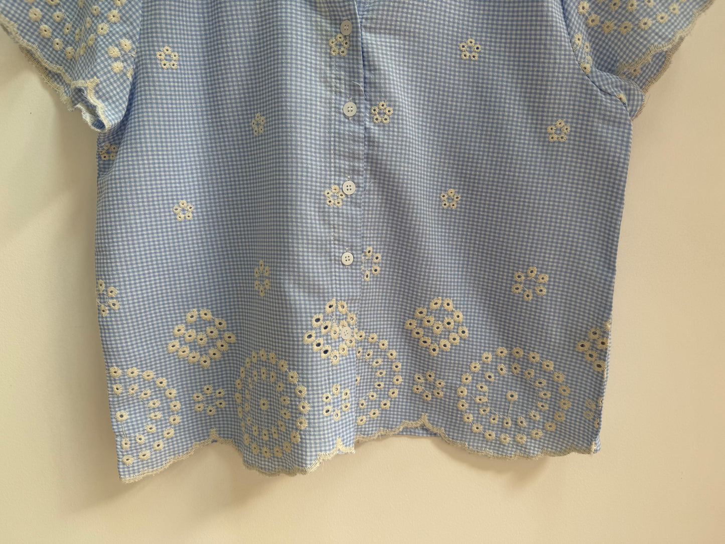 Blouse manches courtes vichy avec broderies