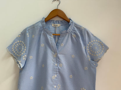 Blouse manches courtes vichy avec broderies