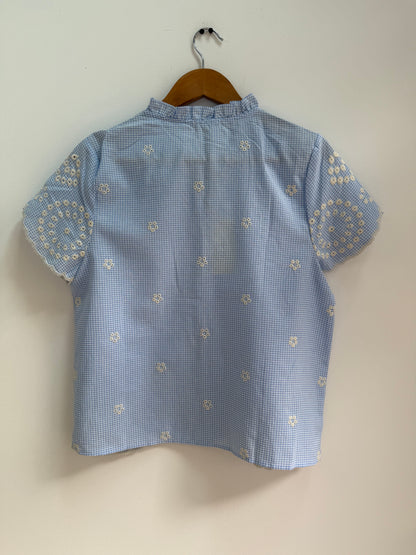 Blouse manches courtes vichy avec broderies