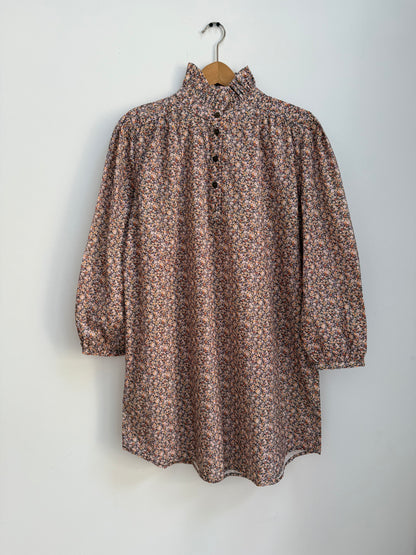 Robe avec col imprimé floral Marron/ Beige/ Orange