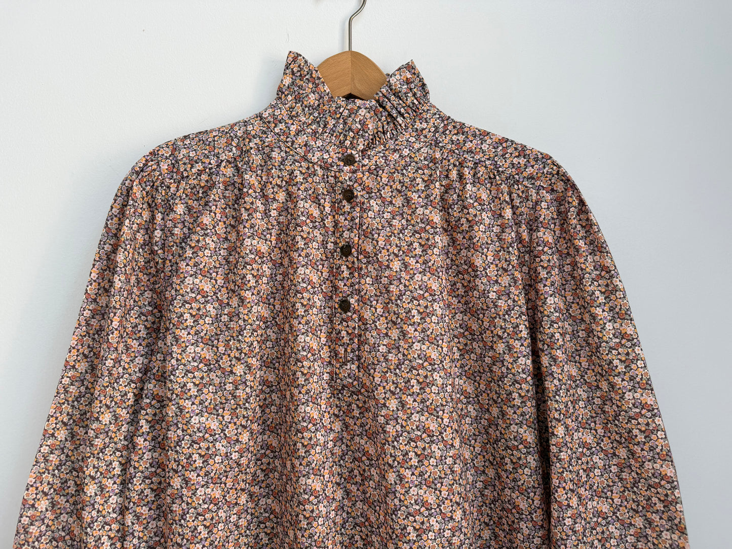 Robe avec col imprimé floral Marron/ Beige/ Orange
