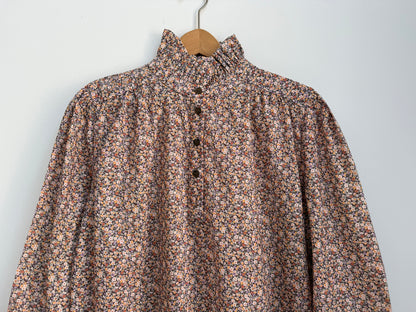 Robe avec col imprimé floral Marron/ Beige/ Orange