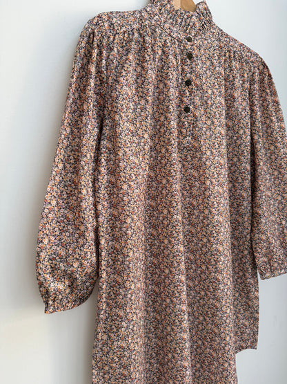 Robe avec col imprimé floral Marron/ Beige/ Orange
