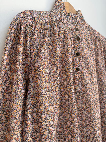 Robe avec col imprimé floral Marron/ Beige/ Orange