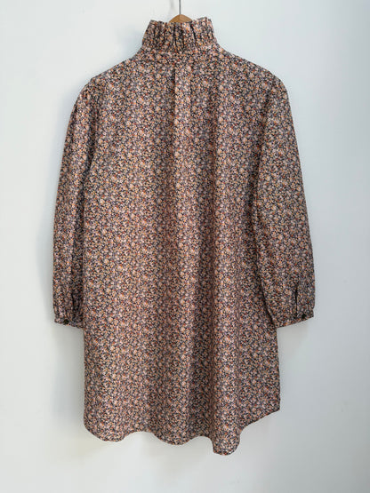 Robe avec col imprimé floral Marron/ Beige/ Orange