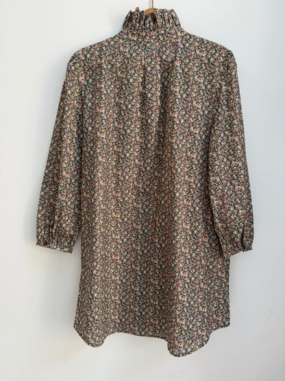 Robe avec col imprimé floral Vert/ Beige/ Orange