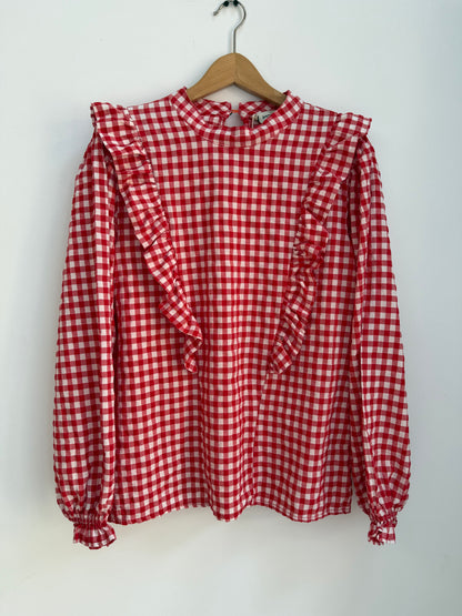Blouse avec volants vichy rouge/blanche