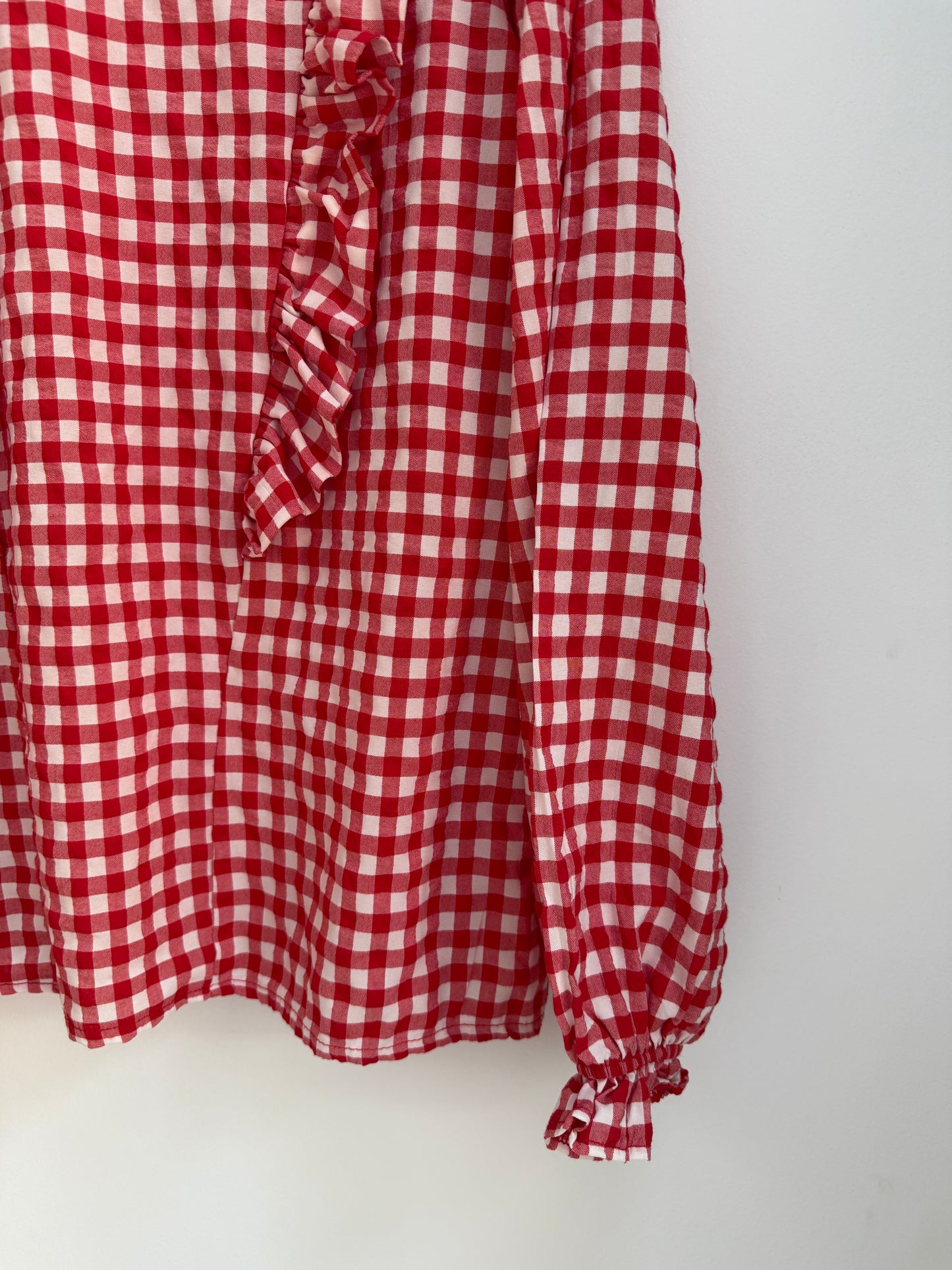 Blouse avec volants vichy rouge/blanche
