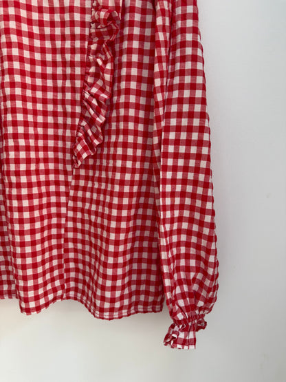 Blouse avec volants vichy rouge/blanche