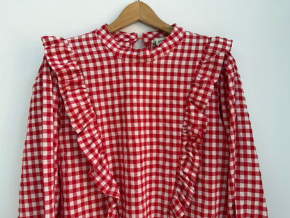 Blouse avec volants vichy rouge/blanche