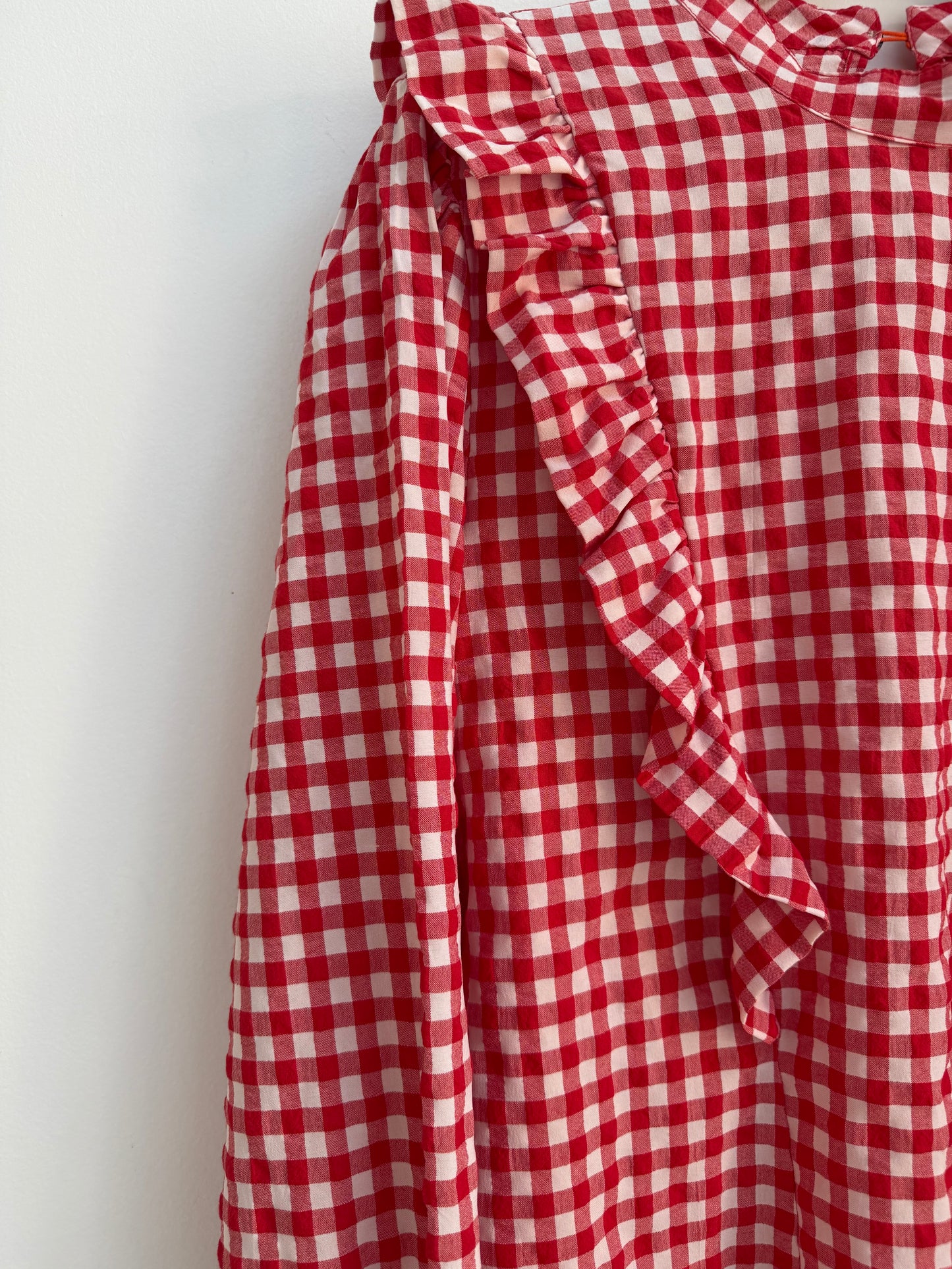 Blouse avec volants vichy rouge/blanche