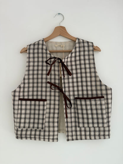Gilet sans manches à carreaux chocolat