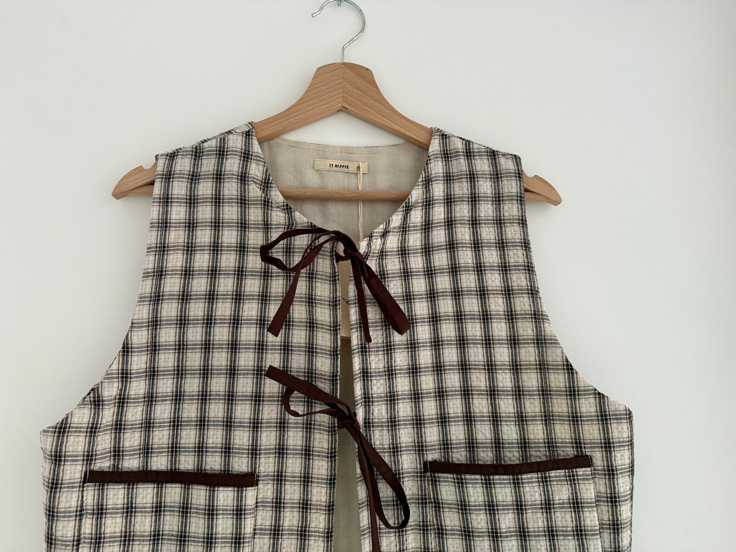 Gilet sans manches à carreaux chocolat