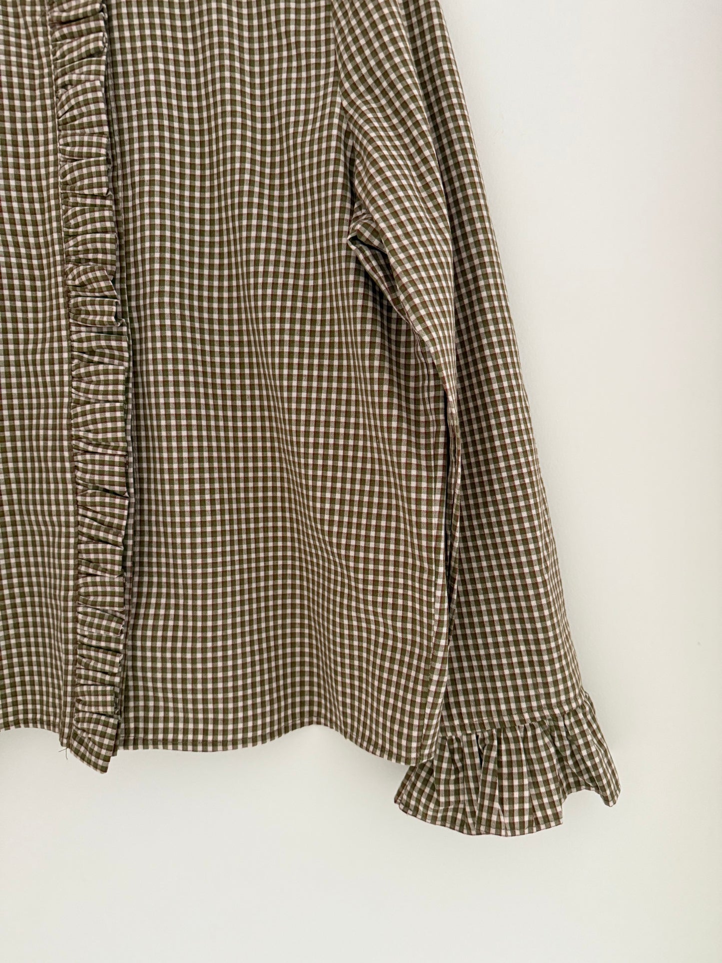 Chemise avec volants vichy kaki et beige