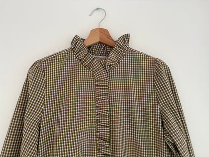 Chemise avec volants vichy kaki et beige
