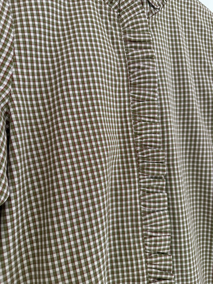 Chemise avec volants vichy kaki et beige