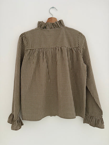 Chemise avec volants vichy kaki et beige