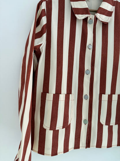 Veste avec col rayée rouille et crème