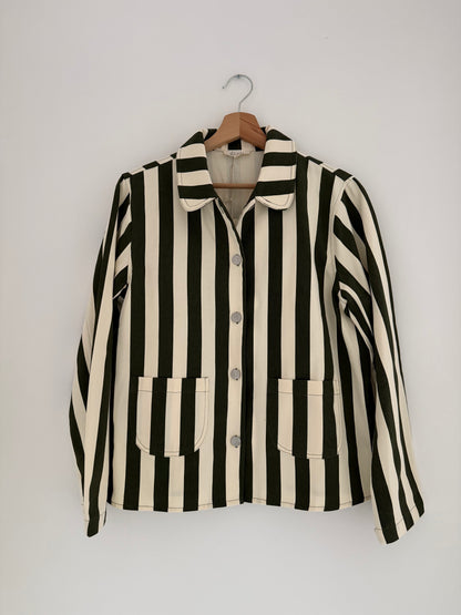 Veste avec col rayée kaki et crème