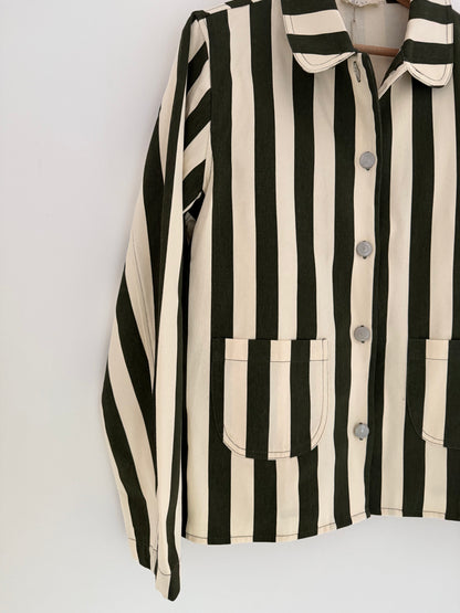 Veste avec col rayée kaki et crème