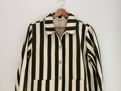 Veste avec col rayée kaki et crème