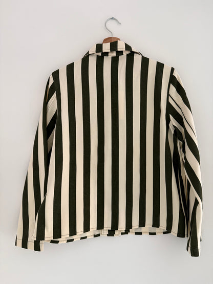 Veste avec col rayée kaki et crème